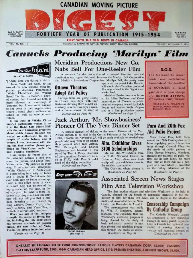 CANADIAN MOVING PICTURE DIGEST magazine side cover 6 November 1954
