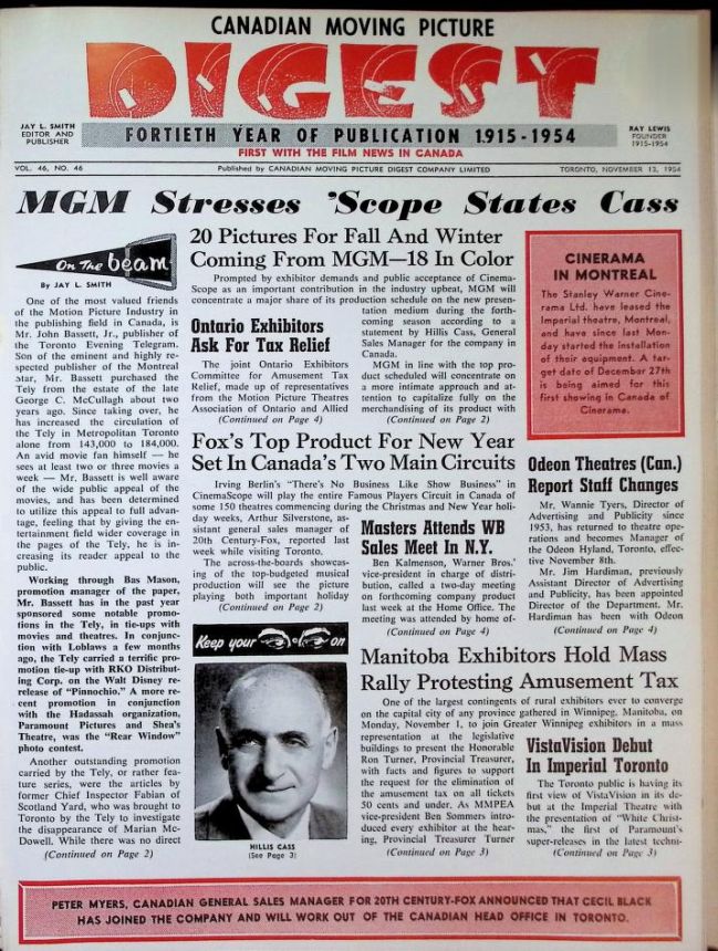 CANADIAN MOVING PICTURE DIGEST magazine side cover 13 November 1954