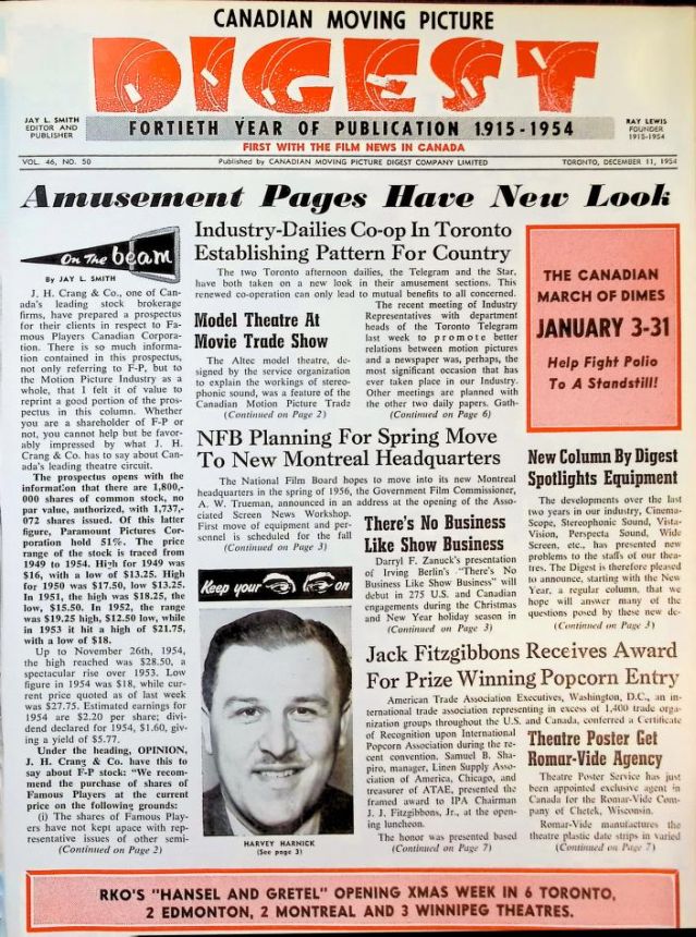 CANADIAN MOVING PICTURE DIGEST magazine side cover 11 December 1954