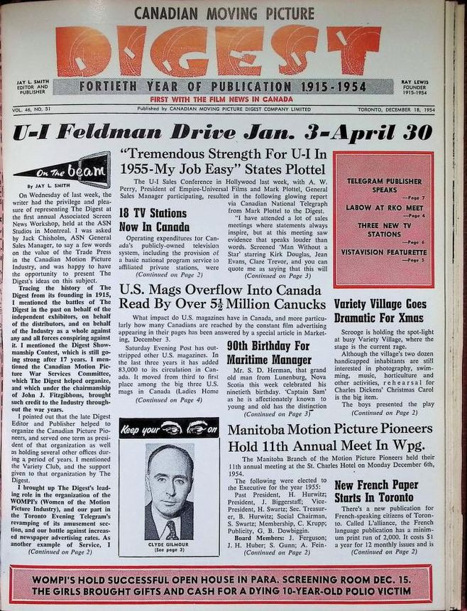 CANADIAN MOVING PICTURE DIGEST magazine side cover 18 December 1954