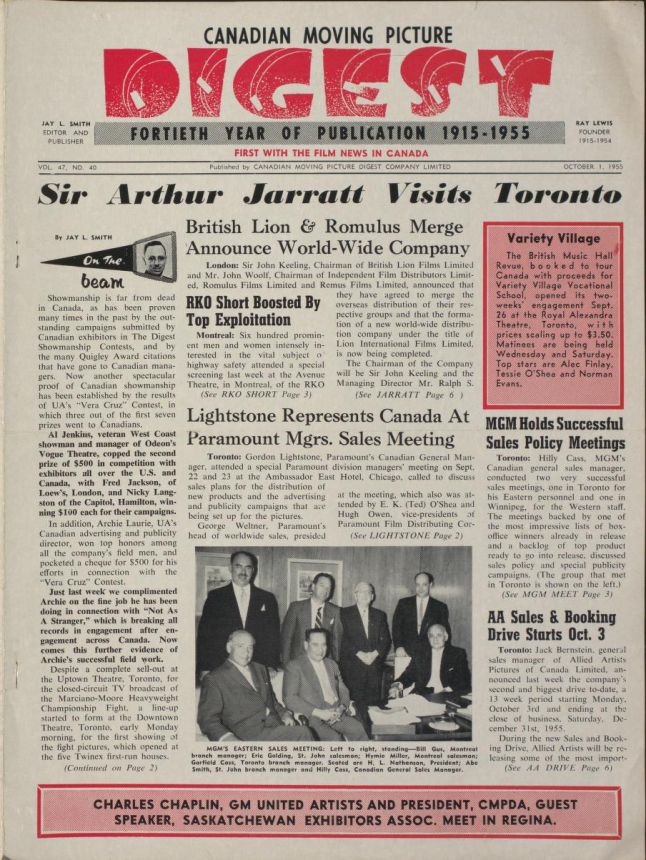 CANADIAN MOVING PICTURE DIGEST magazine side cover 1 October 1955