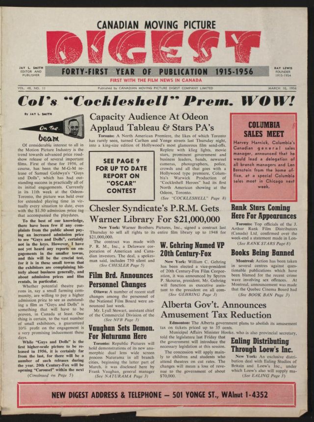 CANADIAN MOVING PICTURE DIGEST magazine side cover 10 March 1956