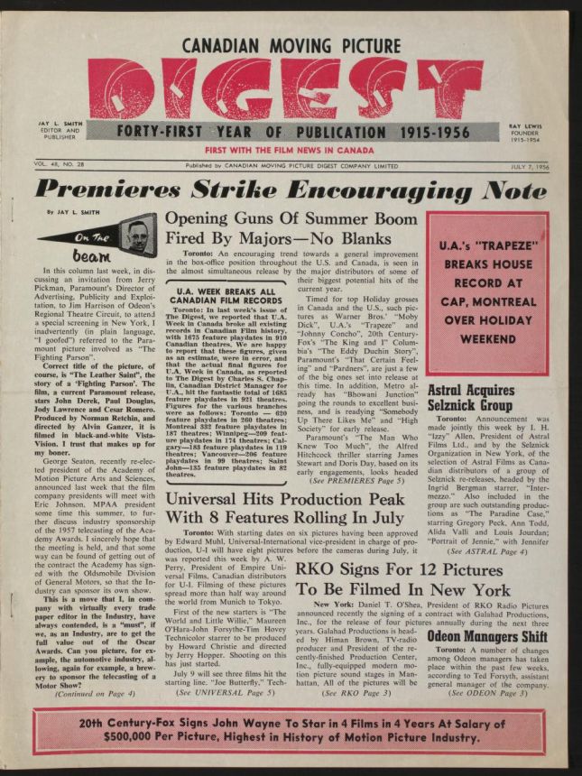 CANADIAN MOVING PICTURE DIGEST magazine side cover 7 July 1956
