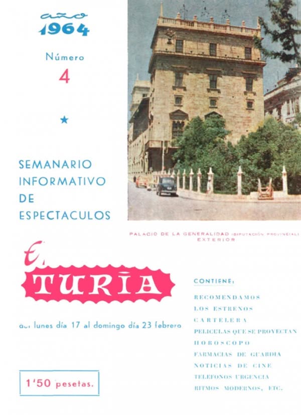 CARTELERA TURIA magazine side cover Issue 4 17 February 1964