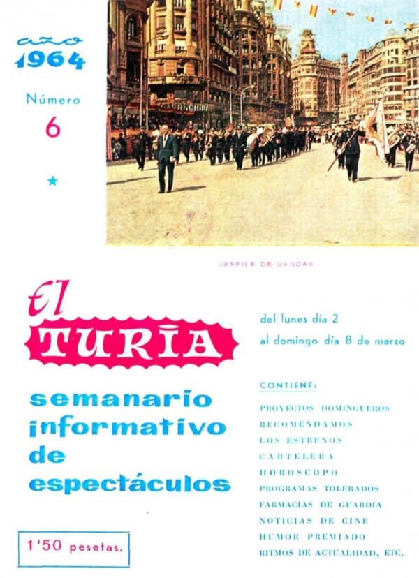 CARTELERA TURIA magazine side cover Issue 6 8 March 1964