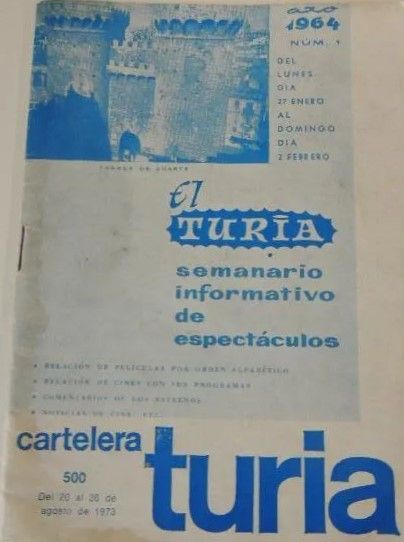 CARTELERA TURIA magazine side cover Issue 500 20 August 1973