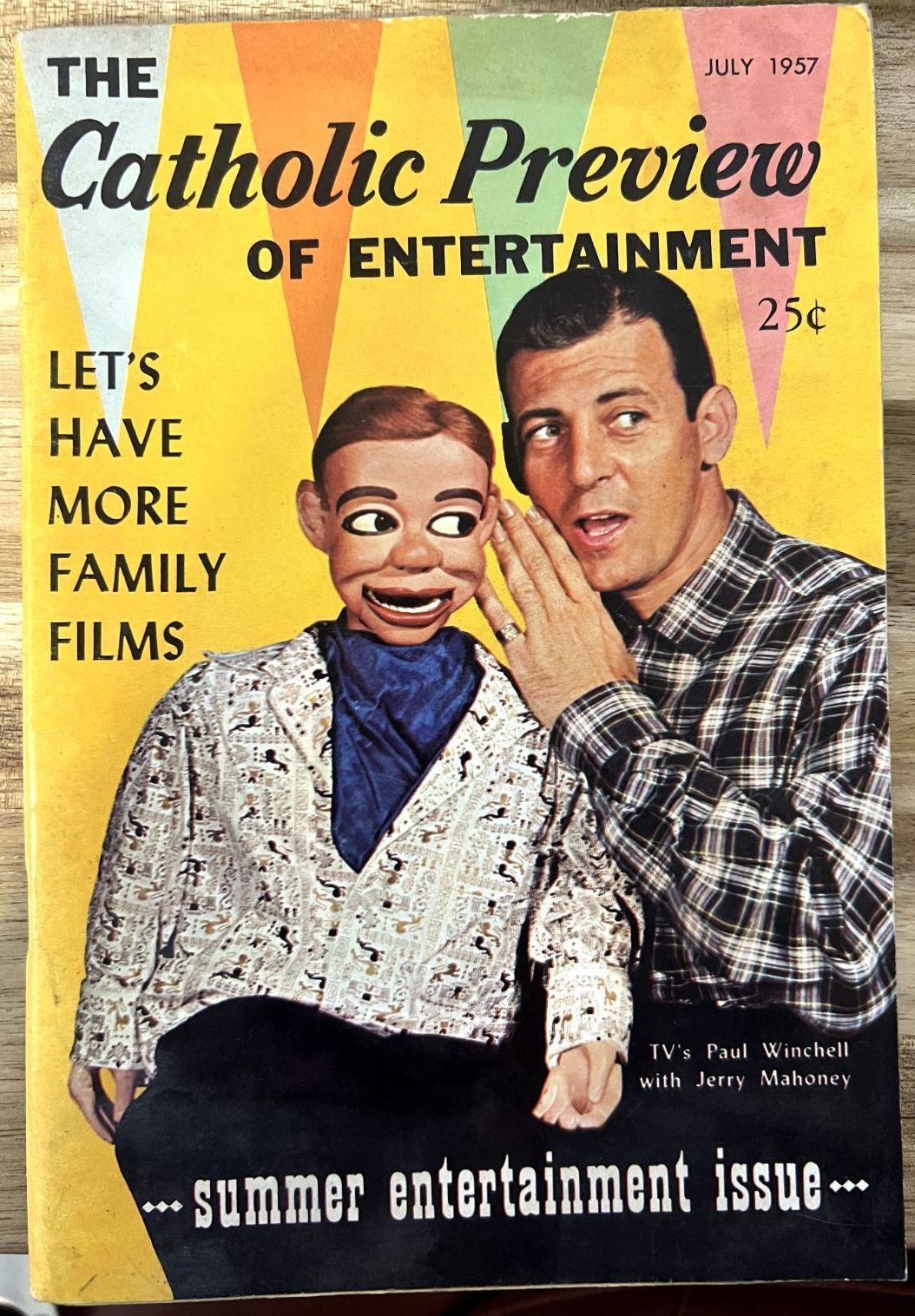 CATHOLIC PREVIEW OF ENTERTAINMENT magazine side cover  July 1957