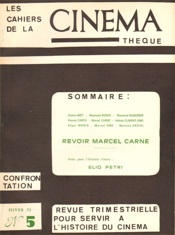CAHIERS DE LA CINEMATHEQUE magazine side cover Issue 5  1972