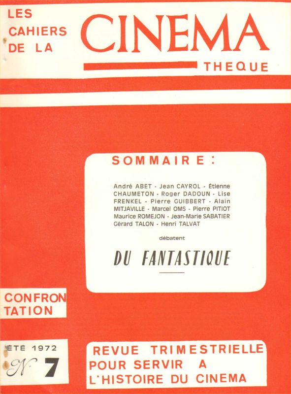 CAHIERS DE LA CINEMATHEQUE magazine side cover Issue 7  1972