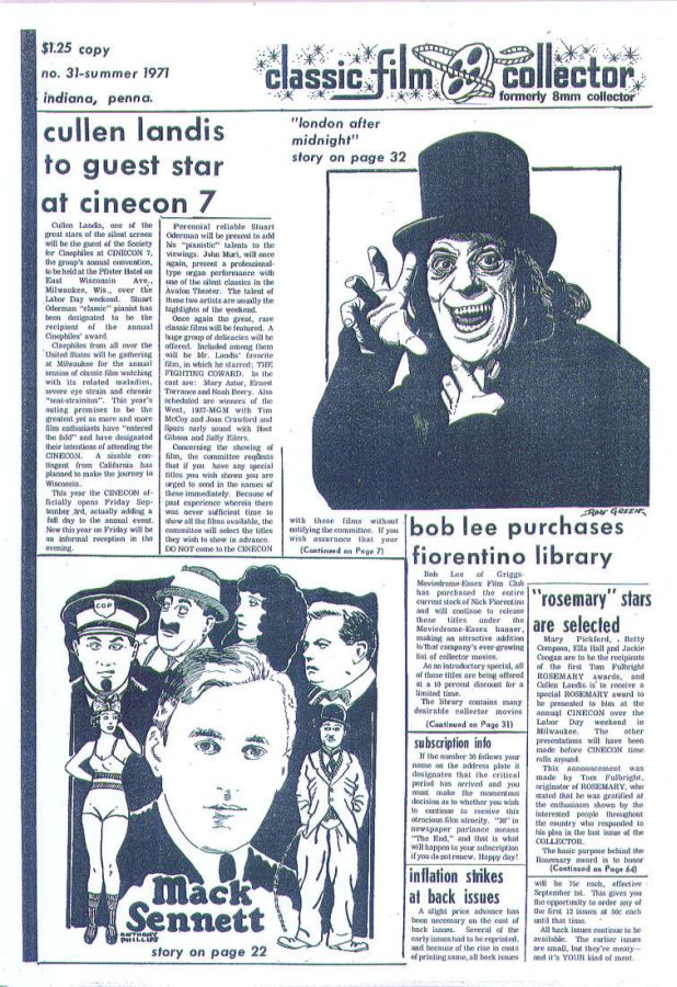 CLASSIC FILM COLLECTOR magazine side cover Issue 31 Summer 1971