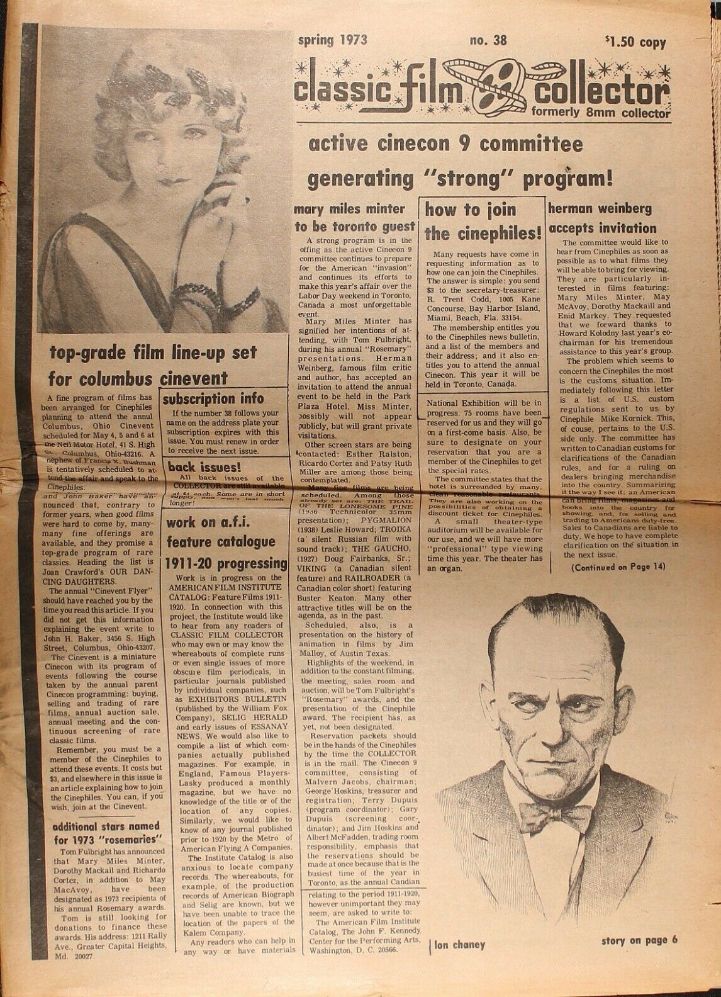 CLASSIC FILM COLLECTOR magazine side cover Issue 38 Spring 1973
