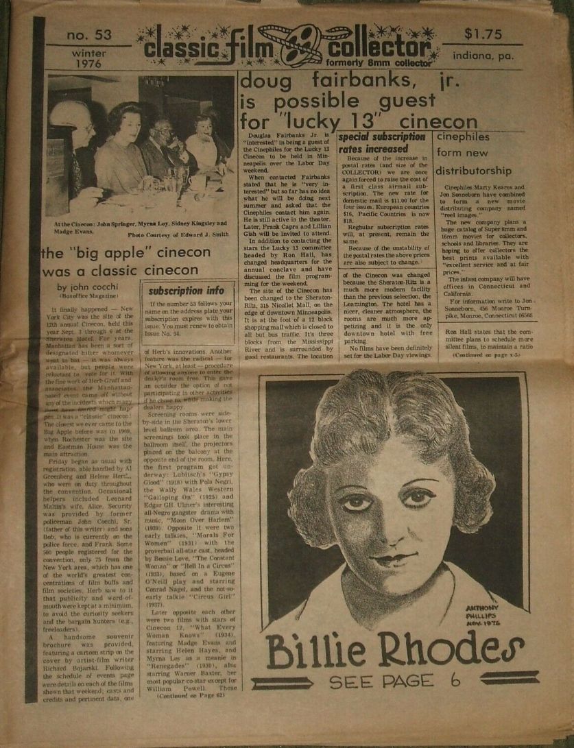 CLASSIC FILM COLLECTOR magazine side cover Issue 53 Winter 1976