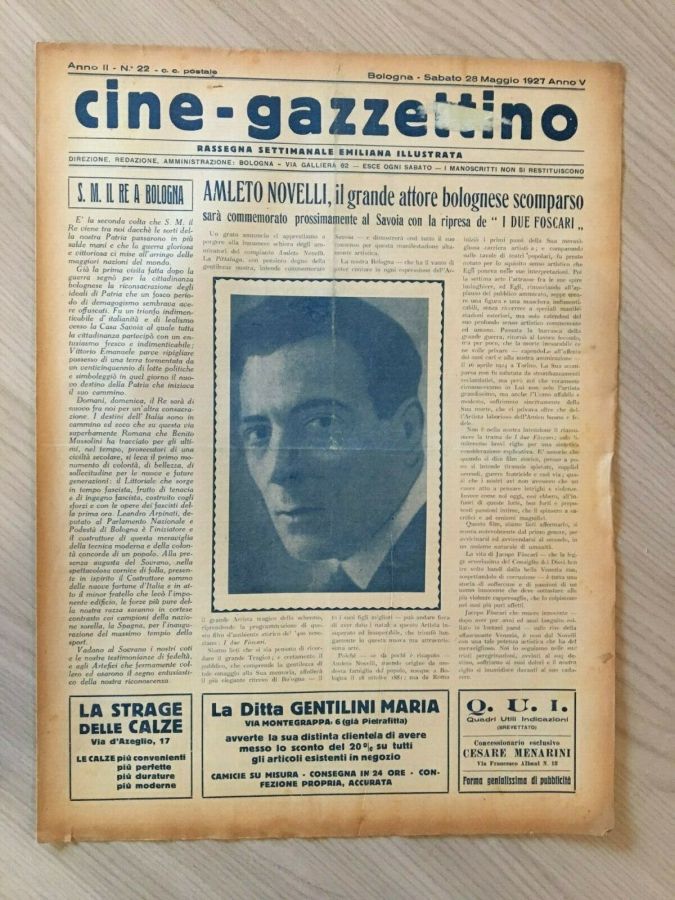 CINE-GAZZETTINO magazine side cover Issue 22 28 May 1927