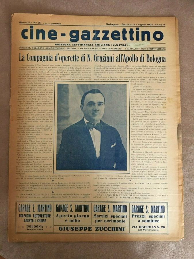 CINE-GAZZETTINO magazine side cover Issue 27 2 July 1927