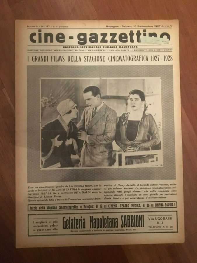 CINE-GAZZETTINO magazine side cover Issue 37 10 September 1927