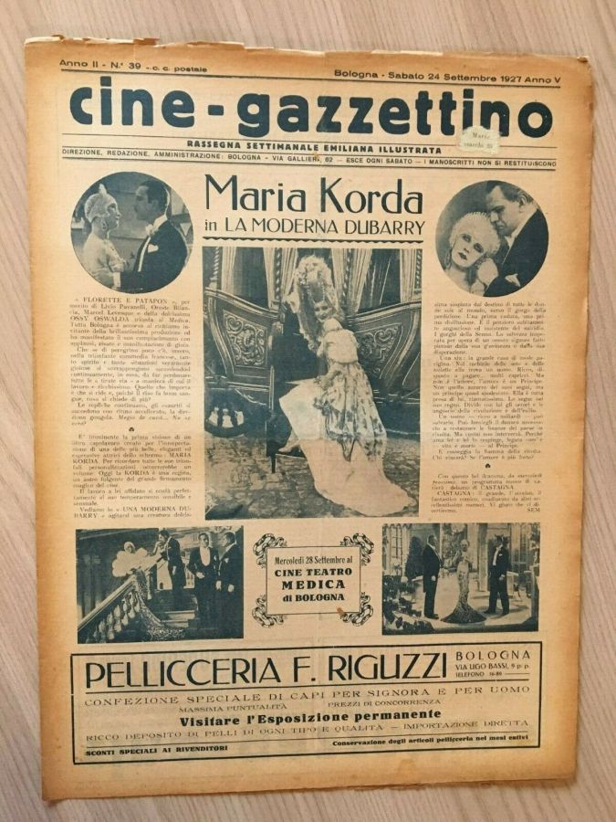CINE-GAZZETTINO magazine side cover Issue 39 24 September 1927