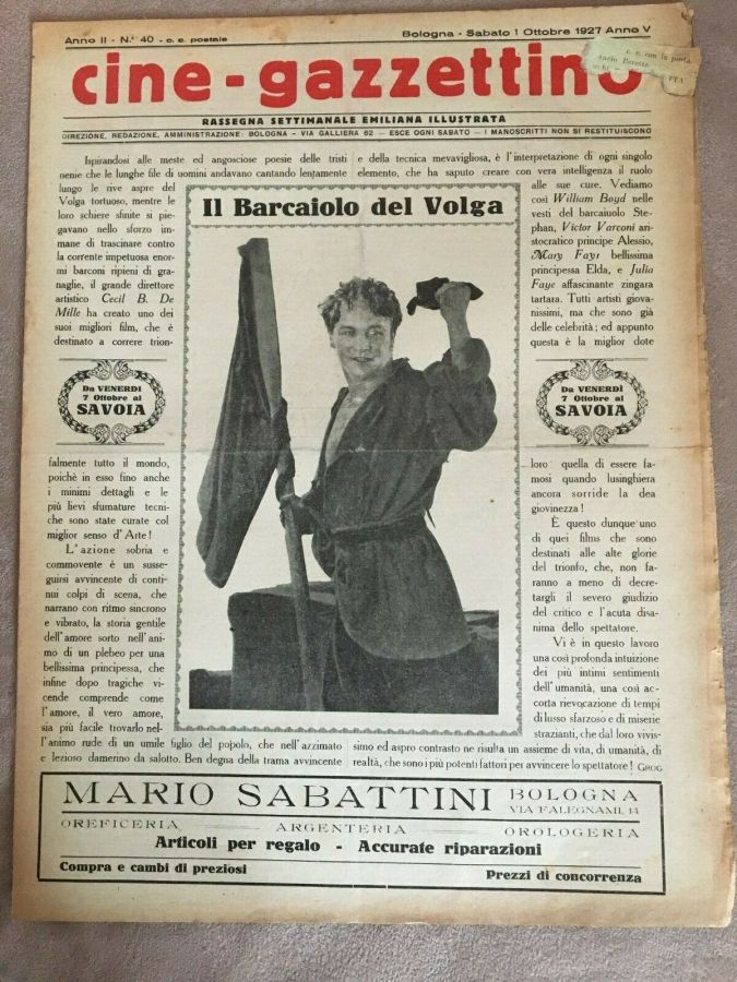 CINE-GAZZETTINO magazine side cover Issue 40 1 October 1927