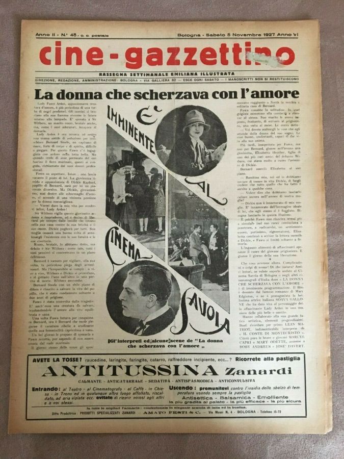 CINE-GAZZETTINO magazine side cover Issue 45 5 November 1927