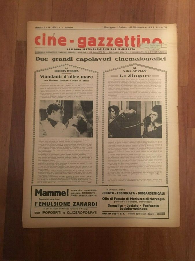 CINE-GAZZETTINO magazine side cover Issue 53 31 December 1927