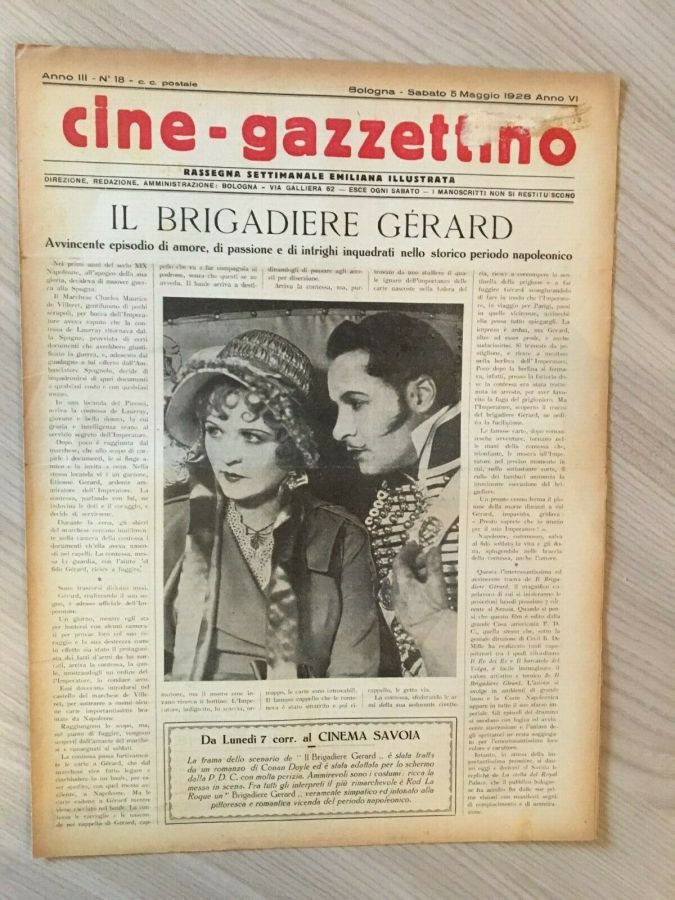 CINE-GAZZETTINO magazine side cover Issue 18 5 May 1928