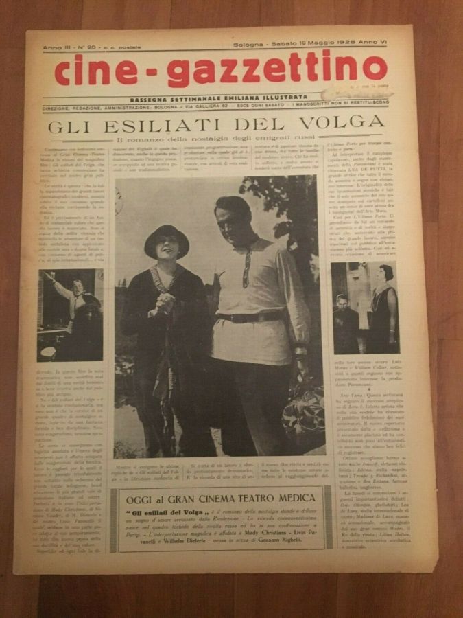 CINE-GAZZETTINO magazine side cover Issue 20 19 May 1928