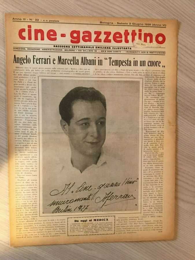 CINE-GAZZETTINO magazine side cover Issue 22 2 June 1928