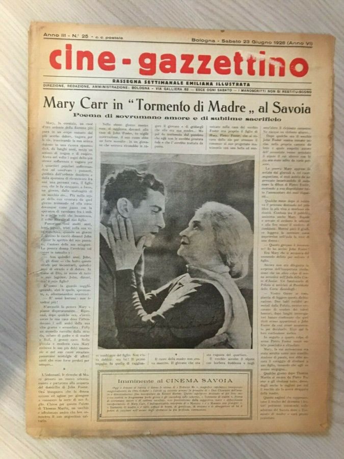 CINE-GAZZETTINO magazine side cover Issue 25 23 June 1928
