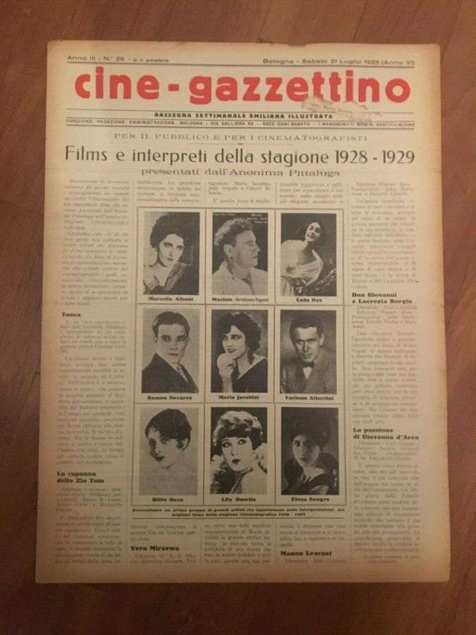 CINE-GAZZETTINO magazine side cover Issue 29 21 July 1928