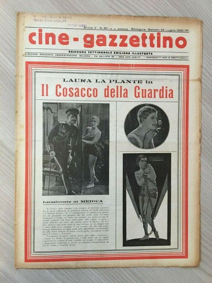 CINE-GAZZETTINO magazine side cover Issue 30 26 July 1930