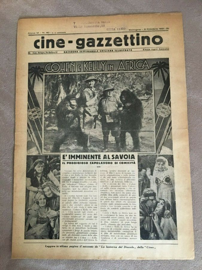 CINE-GAZZETTINO magazine side cover Issue 40 3 October 1931