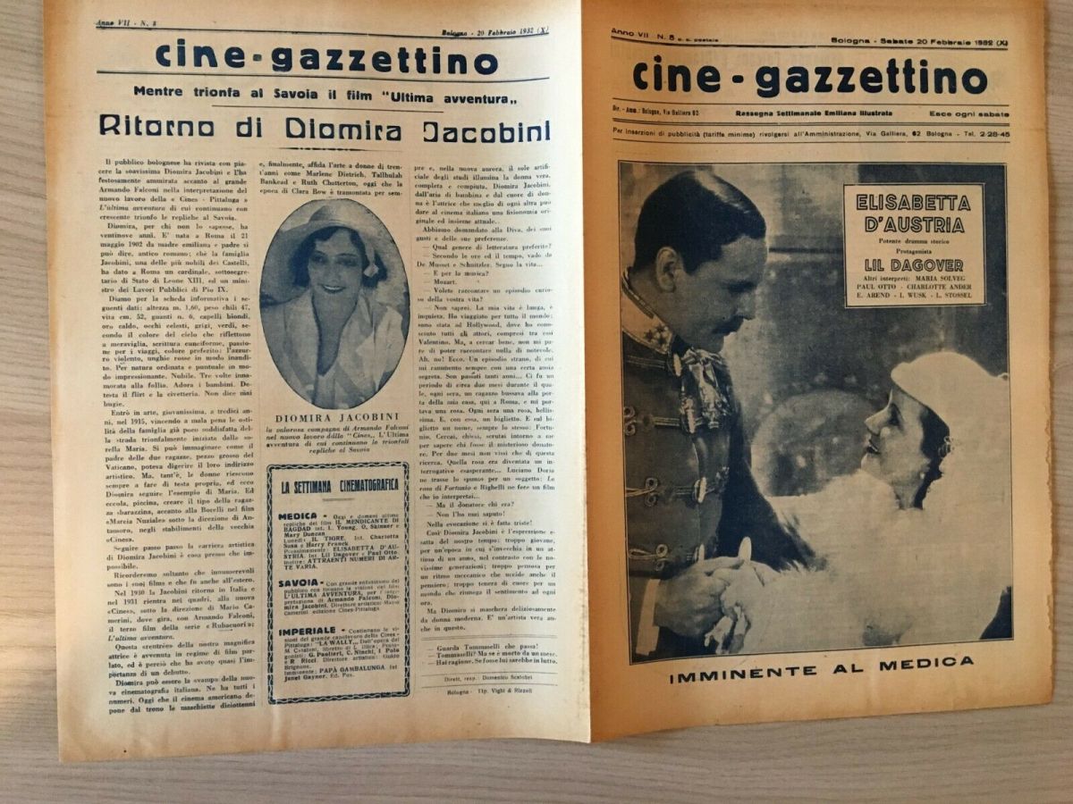 CINE-GAZZETTINO magazine side cover Issue 8 20 February 1932