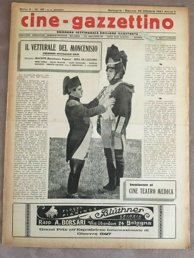 CINE-GAZZETTINO magazine side cover Issue 43 22 October 1927