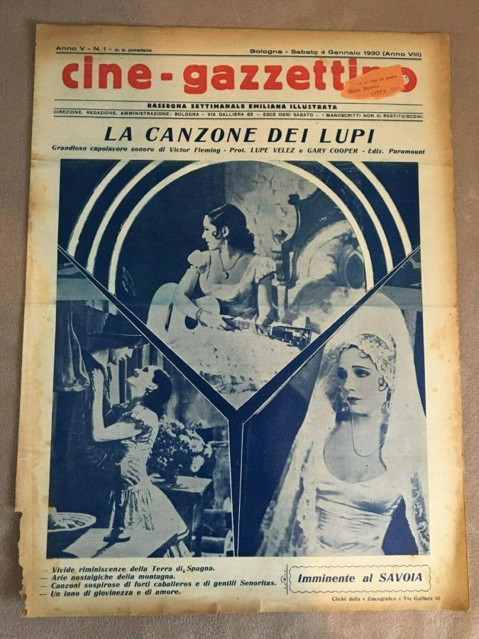CINE-GAZZETTINO magazine side cover Issue 1 4 January 1930