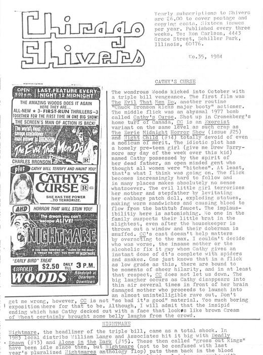 CHICAGO SHIVERS magazine side cover Issue 35  1984