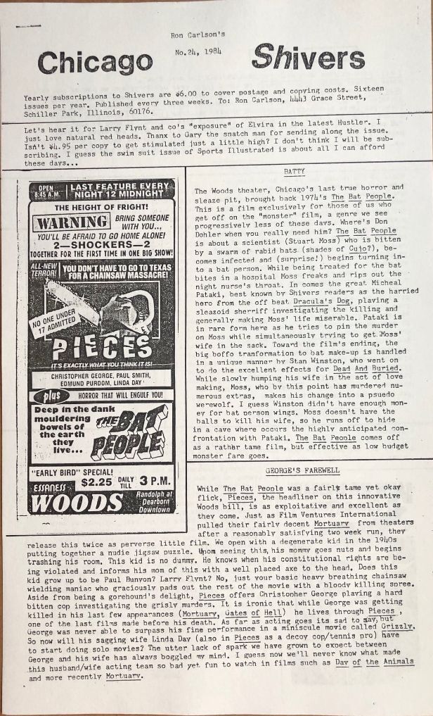 CHICAGO SHIVERS magazine side cover Issue 24   1984