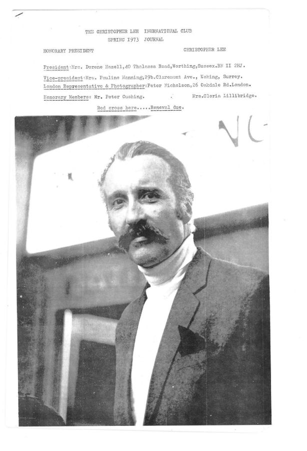 CHRISTOPHER LEE INTERNATIONAL CLUB magazine side cover Spring 1973