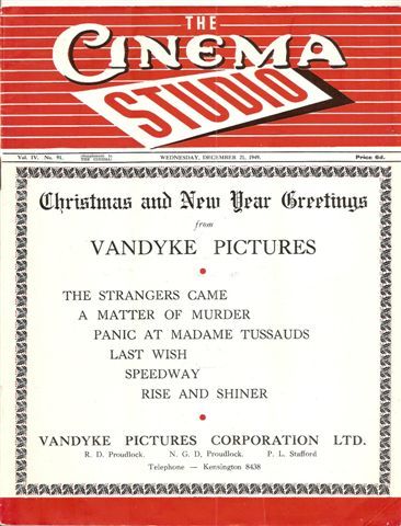 CINEMA STUDIO | THE magazine side cover  Vol 4 # 91 21 December 1949