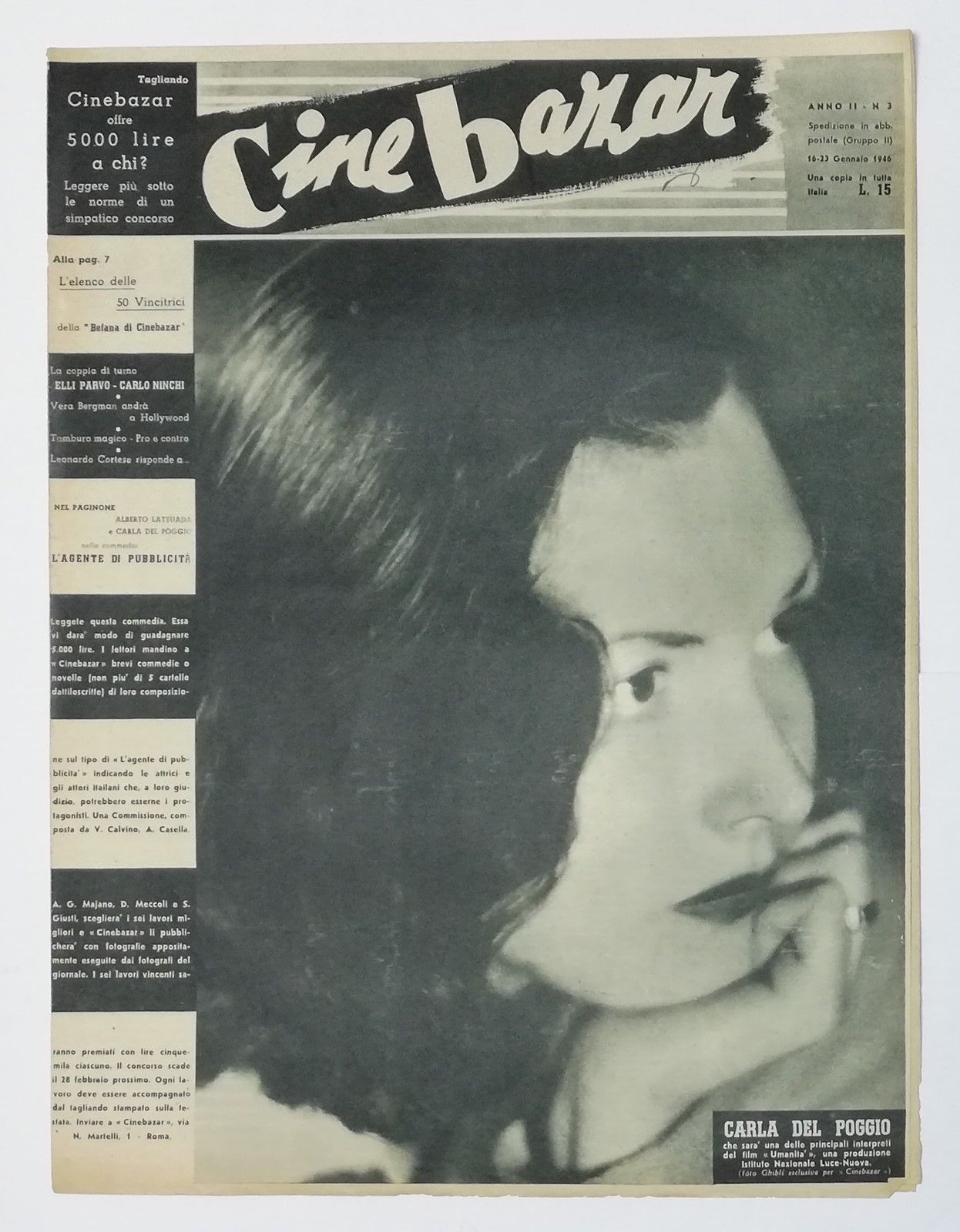 CINE BAZAR magazine side cover Issue 3 16 January 1946