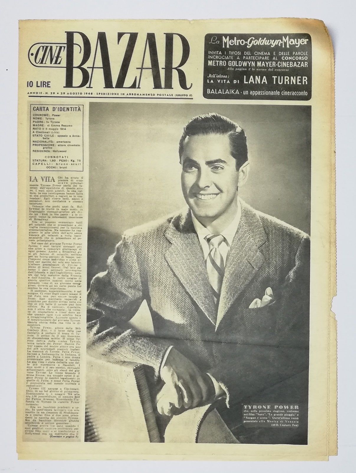 CINE BAZAR magazine side cover Issue 29 29 August 1946