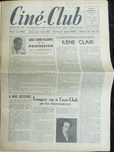 CINE-CLUB magazine side cover Issue 1 Vol 1 # 1 - October 1947