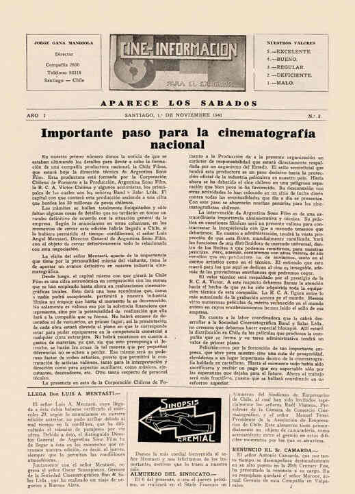 CINE-INFORMACION magazine side cover Issue 5 1 November 1941