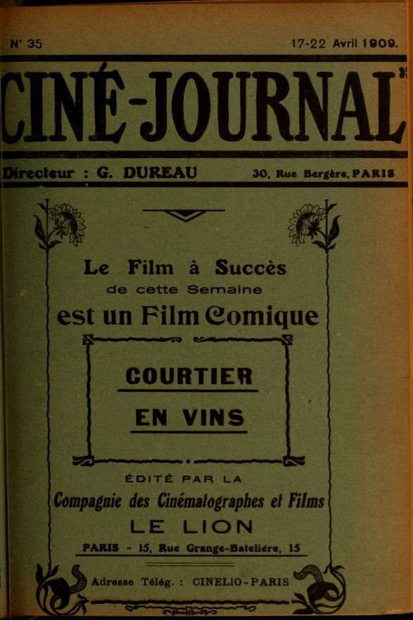 CINE-JOURNAL, LE JOURNAL DU FILM magazine side cover Issue 35 17 April 1909