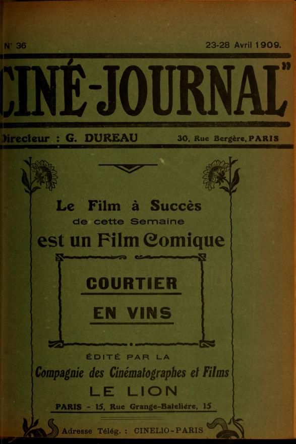 CINE-JOURNAL, LE JOURNAL DU FILM magazine side cover Issue 36 23 April 1909