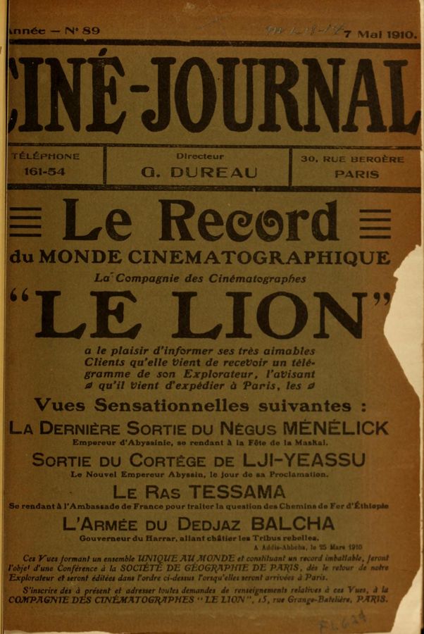 CINE-JOURNAL, LE JOURNAL DU FILM magazine side cover Issue 89 7 May 1910