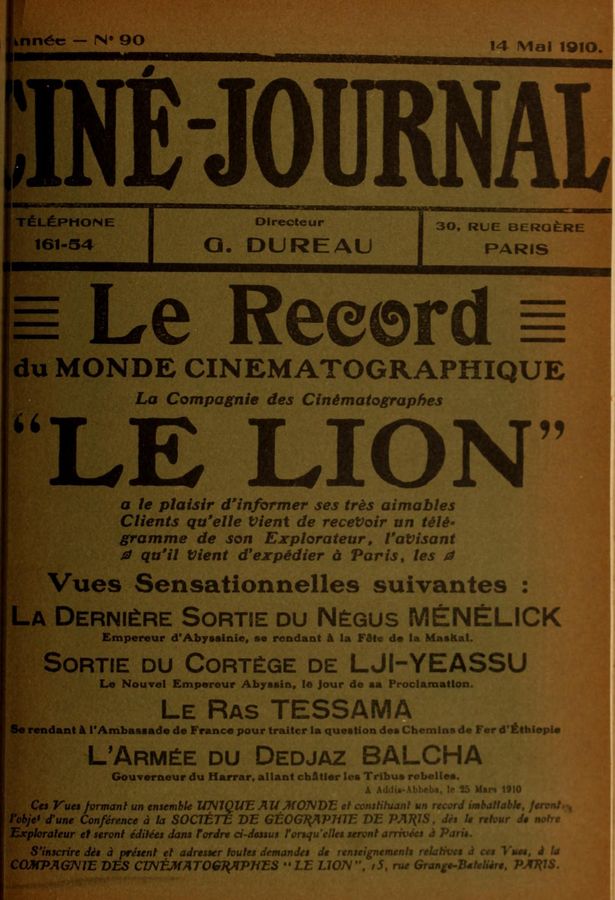 CINE-JOURNAL, LE JOURNAL DU FILM magazine side cover Issue 90 14 May 1910