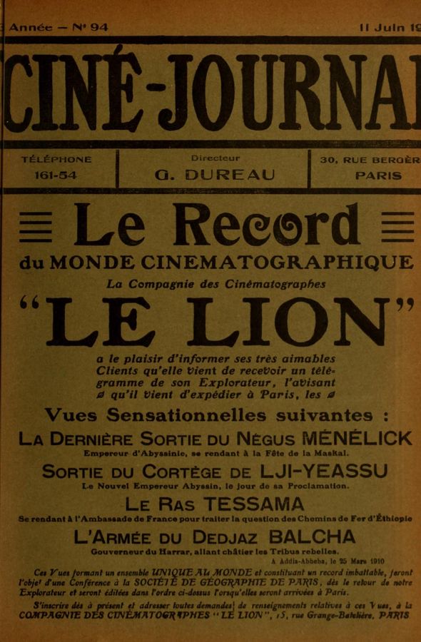 CINE-JOURNAL, LE JOURNAL DU FILM magazine side cover Issue 94 11 June 1910