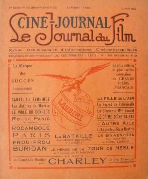 CINE-JOURNAL, LE JOURNAL DU FILM magazine side cover Issue 727 3 August 1923