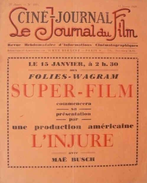 CINE-JOURNAL, LE JOURNAL DU FILM magazine side cover Issue 1011 11 January 1929