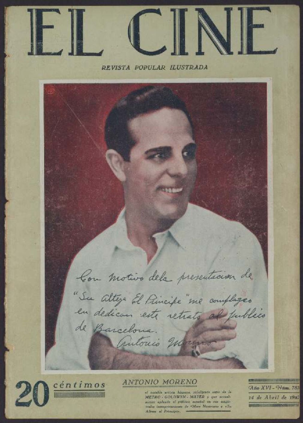 CINE | EL magazine side cover Issue 783  1927