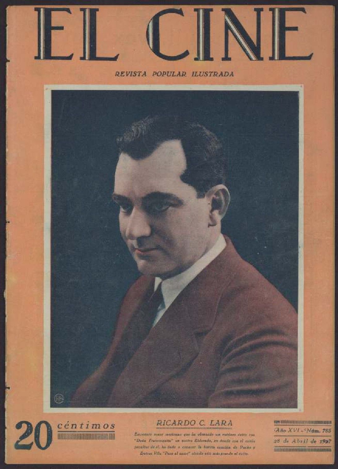 CINE | EL magazine side cover Issue 785  1927